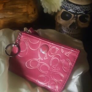 Coach Outlet Bubblegum Pink Signature Card Wallet Key Ring OR FREE w/$50purchase